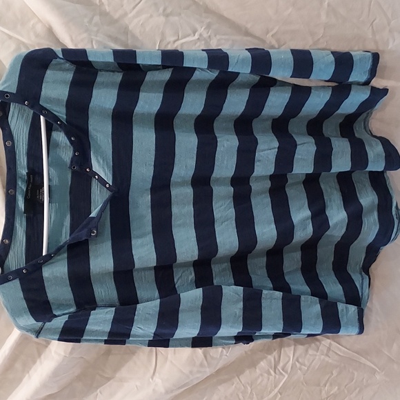 Calvin Klein Jeans Light/ Dark Blue Striped Shirt w/ Rivet and Bead Accents XL - Picture 3 of 13